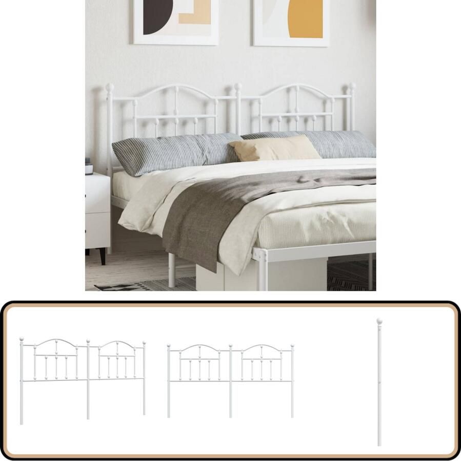 VidaXL Hoofdbord 160 cm Metaal Wit Hoofdbord Hoofdbed Staal Wit Beddecoratie Slaapkamers Modern Klassiek Robuust Comfortabel Support Leeshoek Tv Hoek