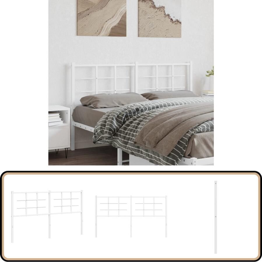 VidaXL Hoofdbord 160 cm metaal wit Hoofdbord Hoofddekking Slaapcomfort Staal Wit Modern Minimalistisch Industrieel Bedroom Decor Luxe Elegant Bedstee