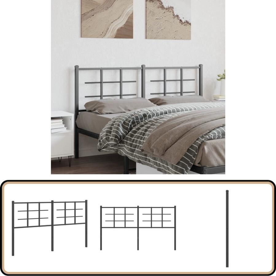 VidaXL Hoofdbord 160 cm Metaal Zwart Hoofdbord Hoofddekking Beddecoratie Metalen Hoofdbord Zwarte Hoofdbord Slaapkamervloerisolator Comfortabel Hoofdbord Modern Hoofdbord Klassiek Hoofdbord Staal Hoofdbord 160 Cm Hoofdbord