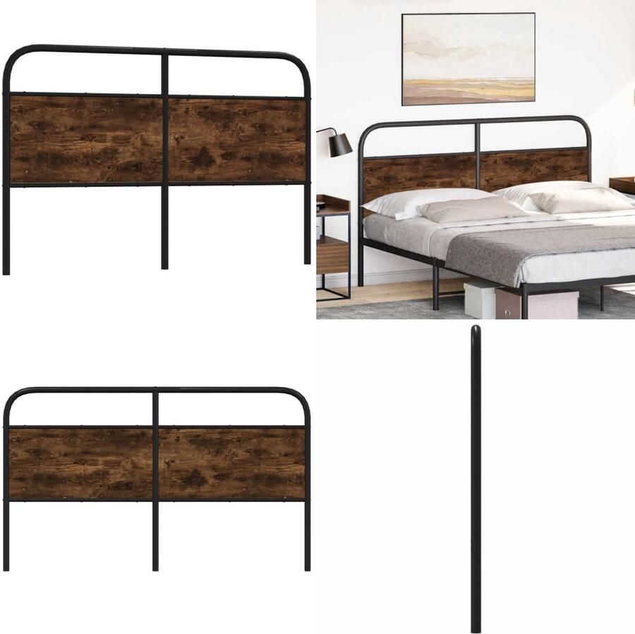 VidaXL Hoofdbord 160 cm staal en bewerkt hout gerookt eikenkleurig Bed Hoofdbord Bedhoofdbord Hoofdbord Bed Hoofdeinde Bed