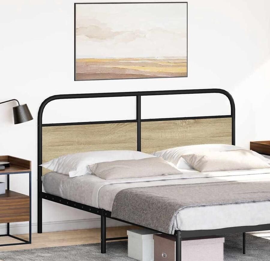 VidaXL Hoofdbord 160 cm staal en bewerkt hout sonoma eikenkleurig - Foto 2