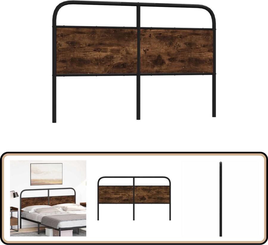 VidaXL Hoofdbord 160 cm Staal en Hout Gerookt Eiken Hoofdbord Beddecoratie Hoofdeinde Slaapkamerinrichting Houten Hoofdbord