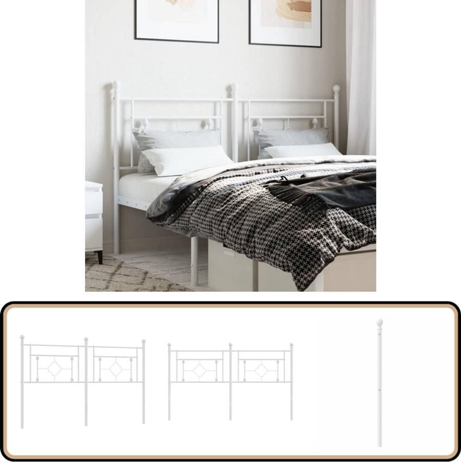 VidaXL Hoofdbord 160 cm Wit Metaal Hoofd Bord Hoofdeinde Bed Frame Staal Wit Metalen Hoofdbord Slaapkamer Decoratie Luxe Bed Comfortabel Leeshoek Moderne Slaapkamer Classic Headboard