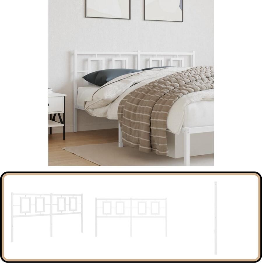 VidaXL Hoofdbord 160 cm Wit Stalen Design Hoofdbord Hoofdbekleding Beddecoratie Staal Wit Moderne Slaapkamer Classic Headboard Luxe Slaapkamerr Comfortabel Leeshoek Tv Hoek Frame Decoreren