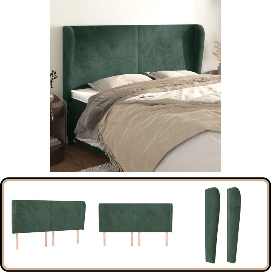 VidaXL Hoofdbord 163 cm Fluweel Donkergroen Klassieke Hoofdbord Velvet Hoofdbord Donkere Groene Hoofdbord Beddecoratie