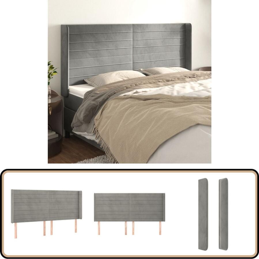 VidaXL Hoofdbord 163x16x118 128 cm Fluweel Lichtgrijs Hoofd Bord Hoofdborden Bed Accessoires Luxe Hoofdbord Grijs Hoofdbord