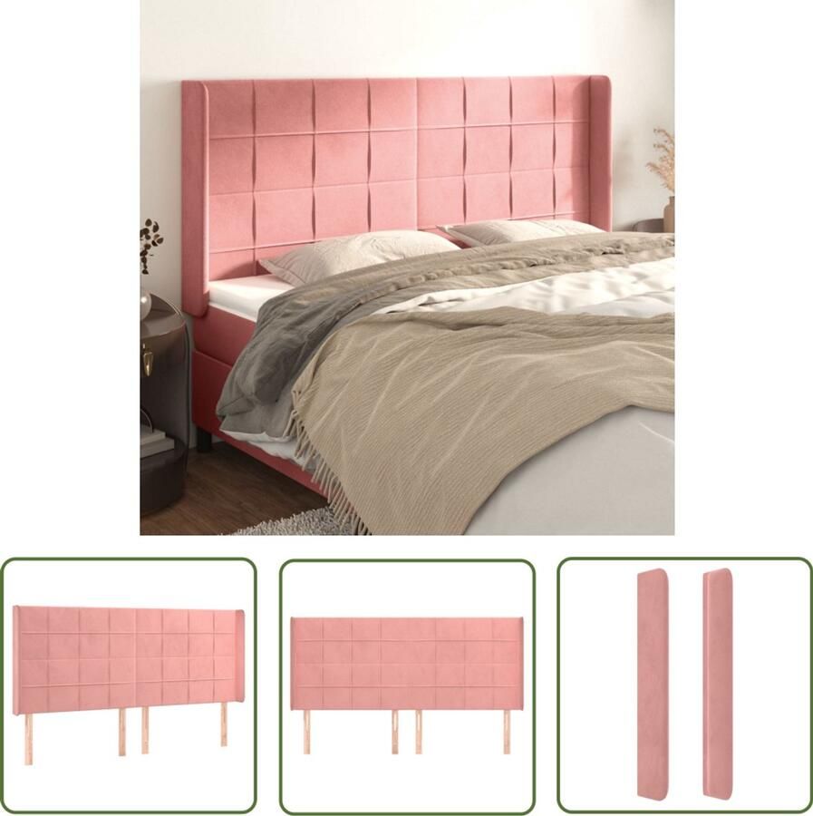 VidaXL Hoofdbord 163x16x118 128 cm Fluweel Roze Hoofd Bord Hoofdkussen Beddecoratie Velvet Roze Lariksshout Slaapkamervloer