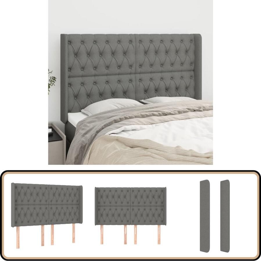 VidaXL Hoofdbord 163x16x118 128 cm Stof Donkergrijs Hoofd Bord Hoofdkussen Beddecoratie Slaap Accessoires Klassiek Interieur