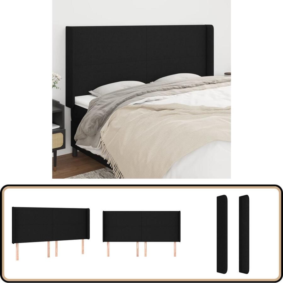 VidaXL Hoofdbord 163x16x118 128 cm Stof Zwart Hoofd Bord Hoofdeinde Beddecoratie Slaapkamers Zwarte Meubels