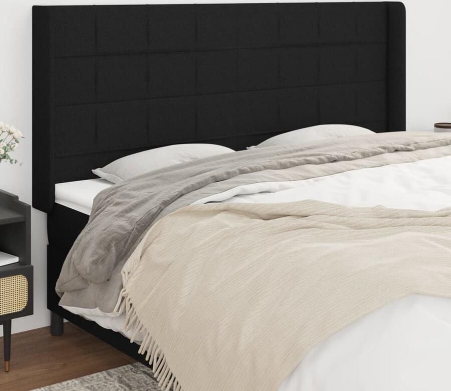 VidaXL Hoofdbord 163x16x118 128 cm Zwart Stof Hoofd Bord Hoofdkussen Beddecoratie Slaap Accessoires Zware Stoffen Modern Design Minimalistisch Design Zwart Meubilair Kamer Decoreren - Foto 2