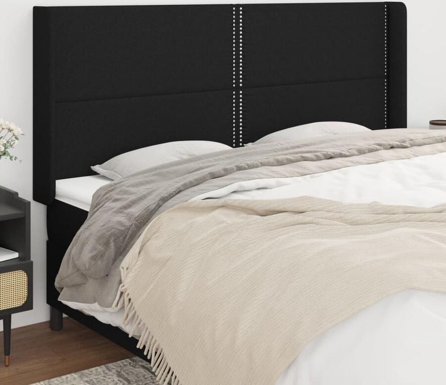 VidaXL Hoofdbord 163x16x118 128 cm Zwart Stof Hoofd Bord Hoofdkussen Bedkleden Slaap Accessoires Zwarte Meubels Moderne Slaapkamer - Foto 2