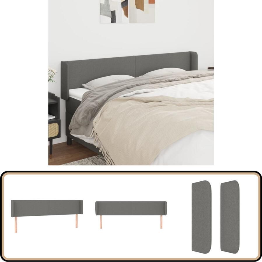 VidaXL Hoofdbord 163x16x78 88 cm Donkergrijs Stof Hoofd Bord Hoofdeinde Beddecoratie Slaapkamers Donkere Kleuren