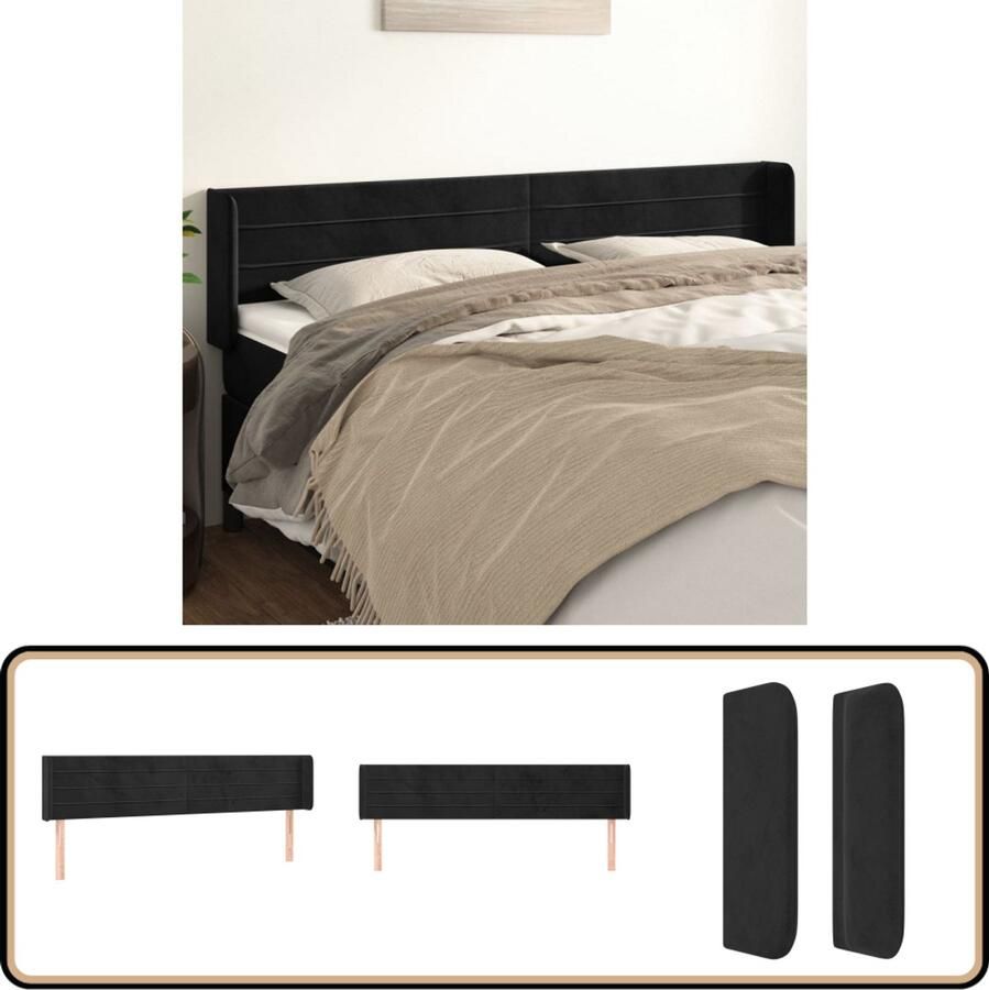 VidaXL Hoofdbord 163x16x78 88 cm Fluweel Zwart Hoofd Bord Beddengoed Hoofdkussen Velvet Zwart Luxe Slaapcomfort Bedroom Decor