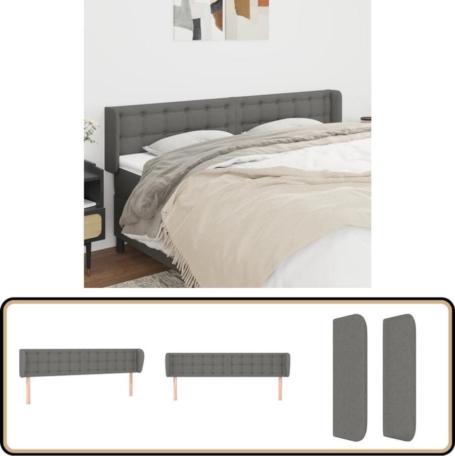 VidaXL Hoofdbord 163x16x78 88 cm Stof Donkergrijs Hoofd Bord Hoofdbord Bedaccessoires Slaapkamers Interieurdecoratie Donkere Kleuren