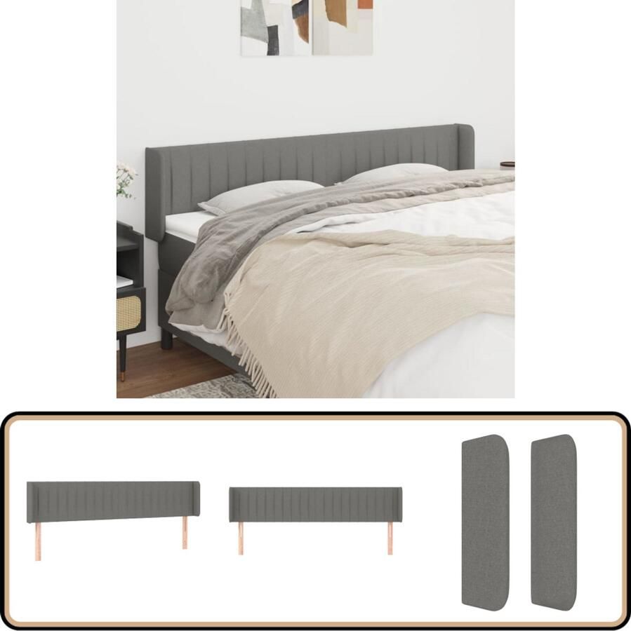 VidaXL Hoofdbord 163x16x78 88 cm Stof Donkergrijs Hoofd Bord Hoofdkussen Bed Accessoires Slaap Kamer Meubels Donkere Kleuren