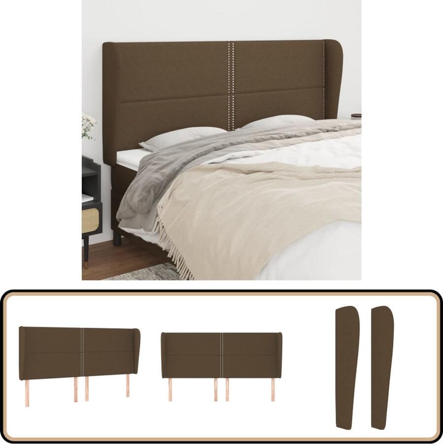 VidaXL Hoofdbord 163x23x118 128 cm Donkerbruin Stof Hoofd Bord Hoofdkussen Beddecoratie Slaap Accessoires Kamer Decoratie Bruine Meubels