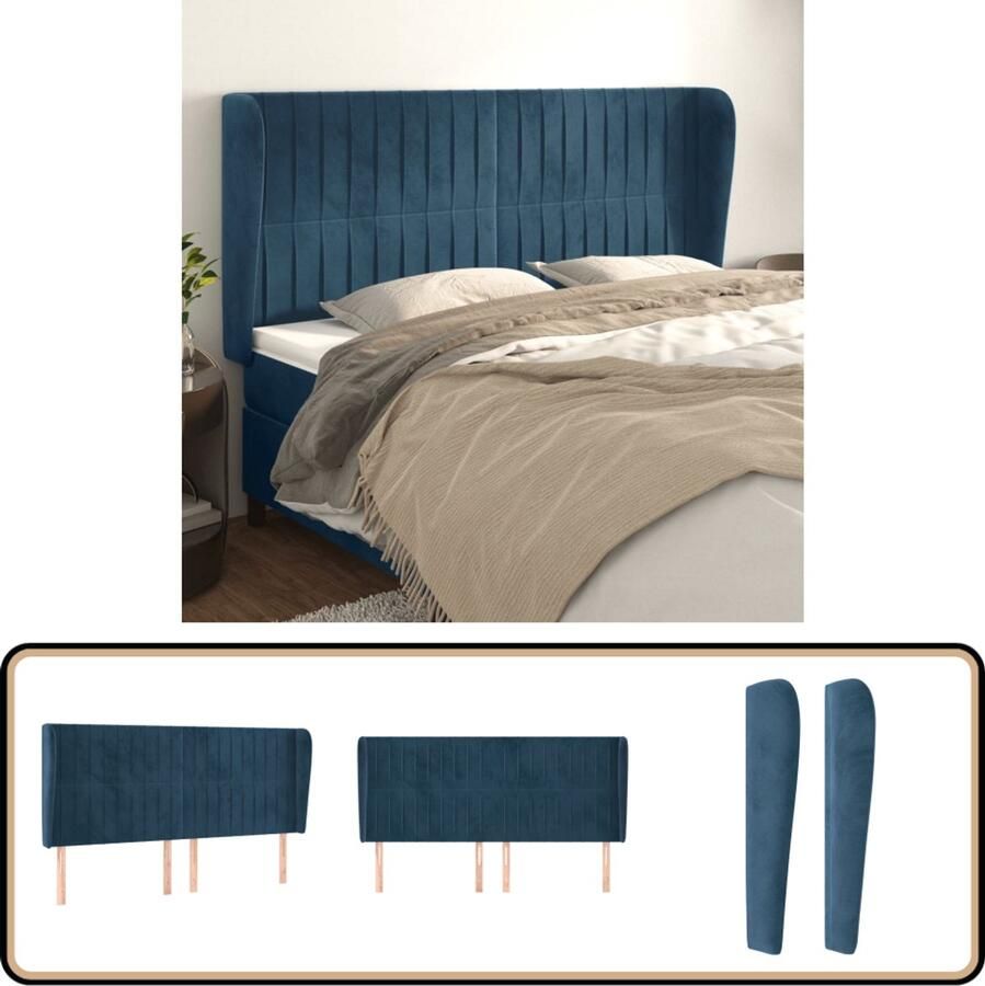 VidaXL Hoofdbord 163x23x118 128 cm Fluweel Donkerblauw Hoofd Bord Hoofdeinde Beddecoratie Velvet Blauw Slaapkamers