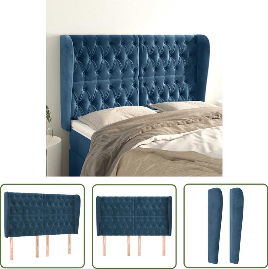 The Living Store Hoofdbord Classic Donkerblauw Fluweel Verstelbare Hoogte Stevige Poten Comfortabele Ondersteuning 163x23x118 128cm Hoofd Bord Hoofdkussen Beddecoratie Velvet Blauw