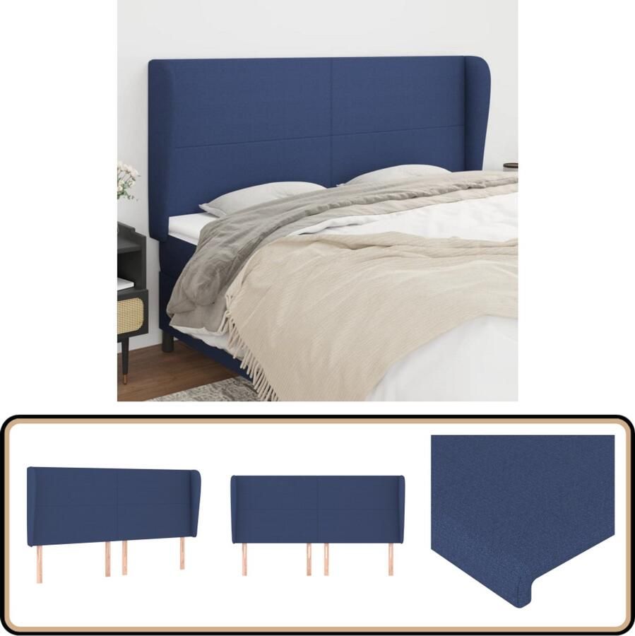 VidaXL Hoofdbord 163x23x118 128 cm Stof Blauw Hoofd Bord Hoofdkussen Bedkleden Slaap Accessoires Blauwe Kamerdecoratie