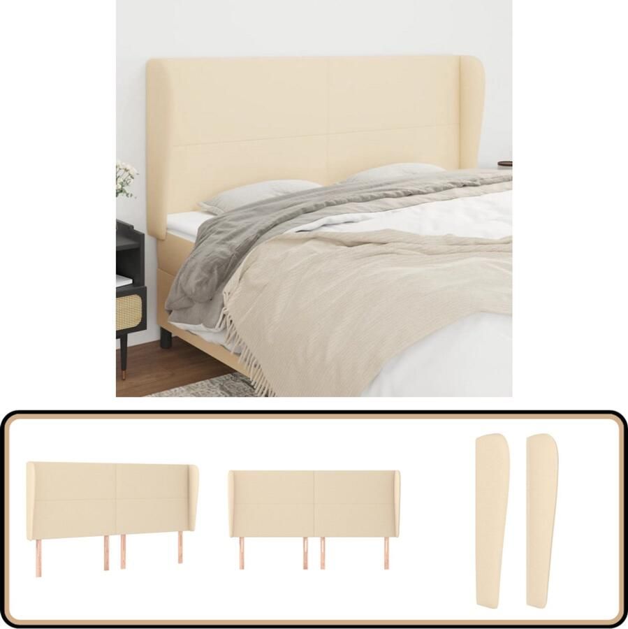 VidaXL Hoofdbord 163x23x118 128 cm Stof Crème Hoofd Bord Hoofdeinde Beddecoratie Bedroom Decor Slaapkamers Stoffen Hoofdbord Creme Kleur