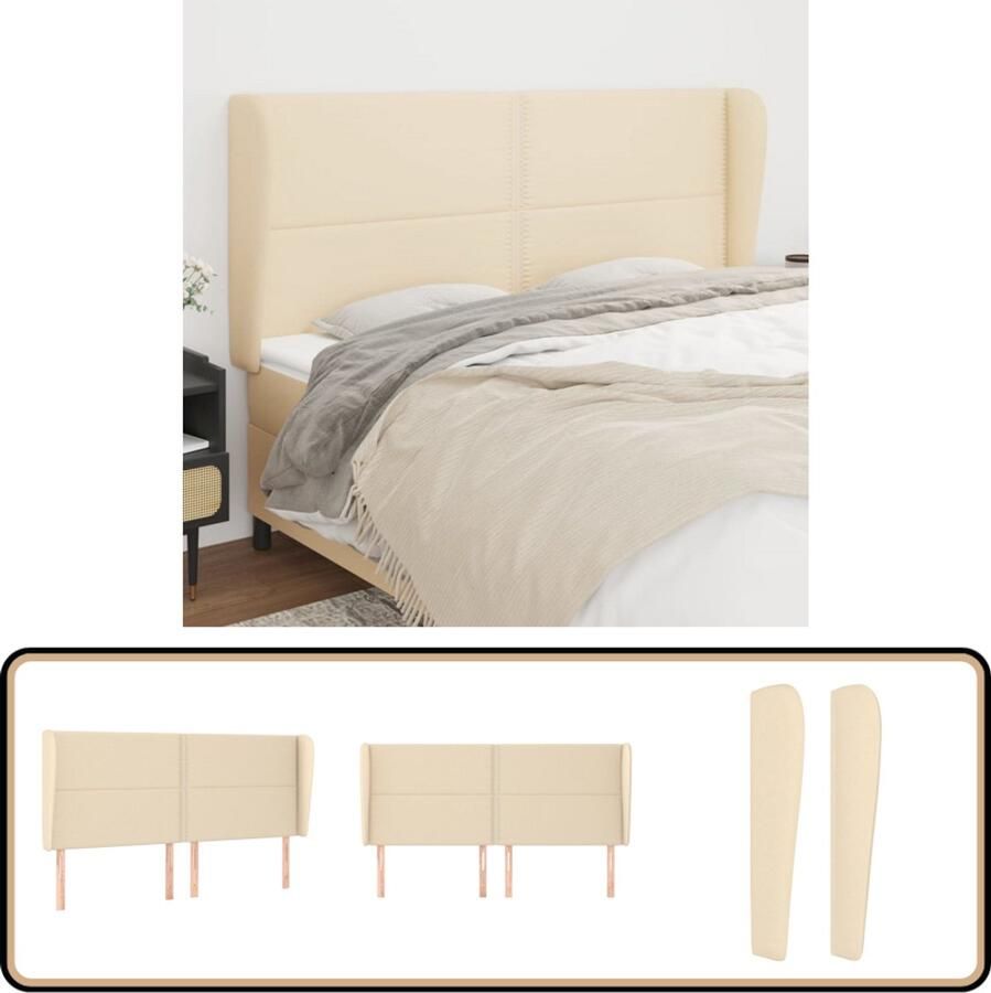 VidaXL Hoofdbord 163x23x118 128 cm Stof Crème Hoofd Bord Hoofdkussen Beddecoratie Klassiek Hoofdbord Creme Kleur Stoffen Hoofdbord