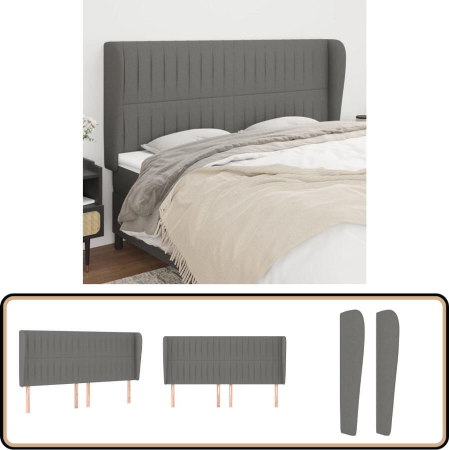 VidaXL Hoofdbord 163x23x118 128 cm Stof Donkergrijs Hoofd Bord Hoofdkussen Beddecoratie Slaap Accessoires Donkere Kleuren Grijs Interieur Stoffen Hoofdborden Modern Hoofdbord Luxe Bed Bedroom Decor