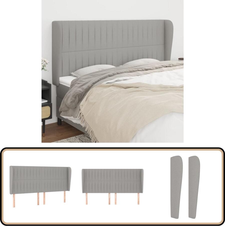 VidaXL Hoofdbord 163x23x118 128 cm Stof Lichtgrijs Hoofd Bord Hoofdeinde Bed Accessoires Slaapkamers Hoofdboard Grijs