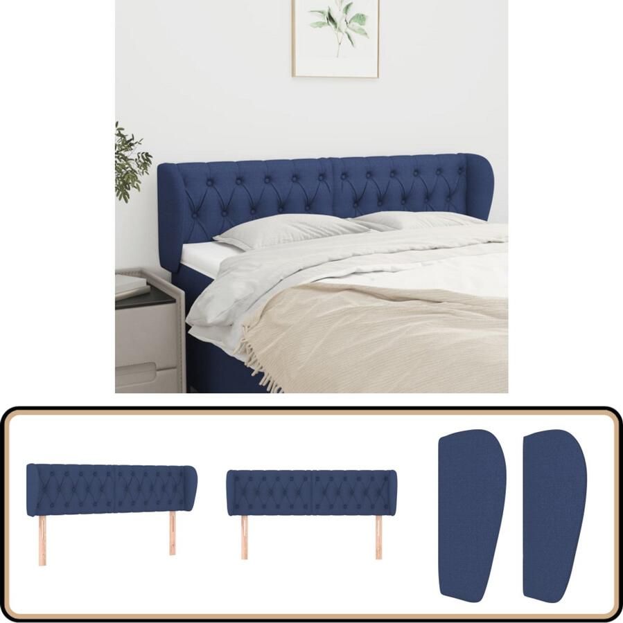 VidaXL Hoofdbord 163x23x78 88 cm Blauw Stof Hoofd Bord Hoofdkussen Beddecoratie Slaap Accessoires Blauwe Kamer Comfortabel Bed Stoffen Hoofdbord