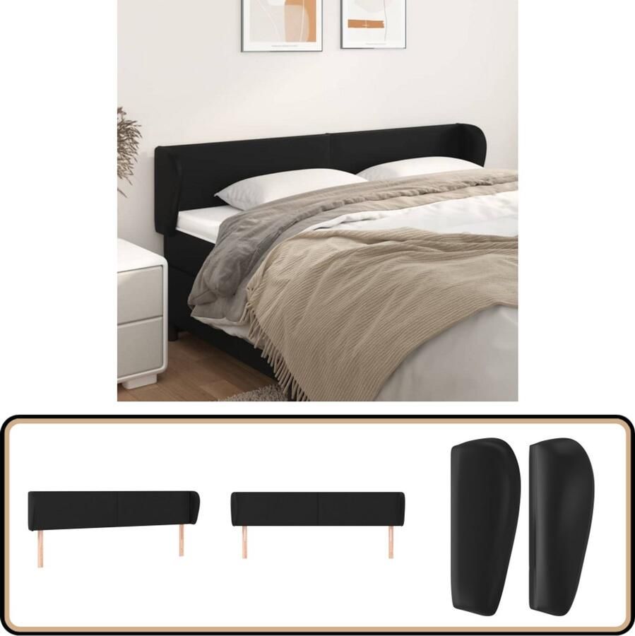 The Living Store Hoofdbord met randen 163x23x78 88 cm kunstleer zwart Hoofd Bord Hoofdeinde Beddecoratie Slaapkamers Klassiek Design