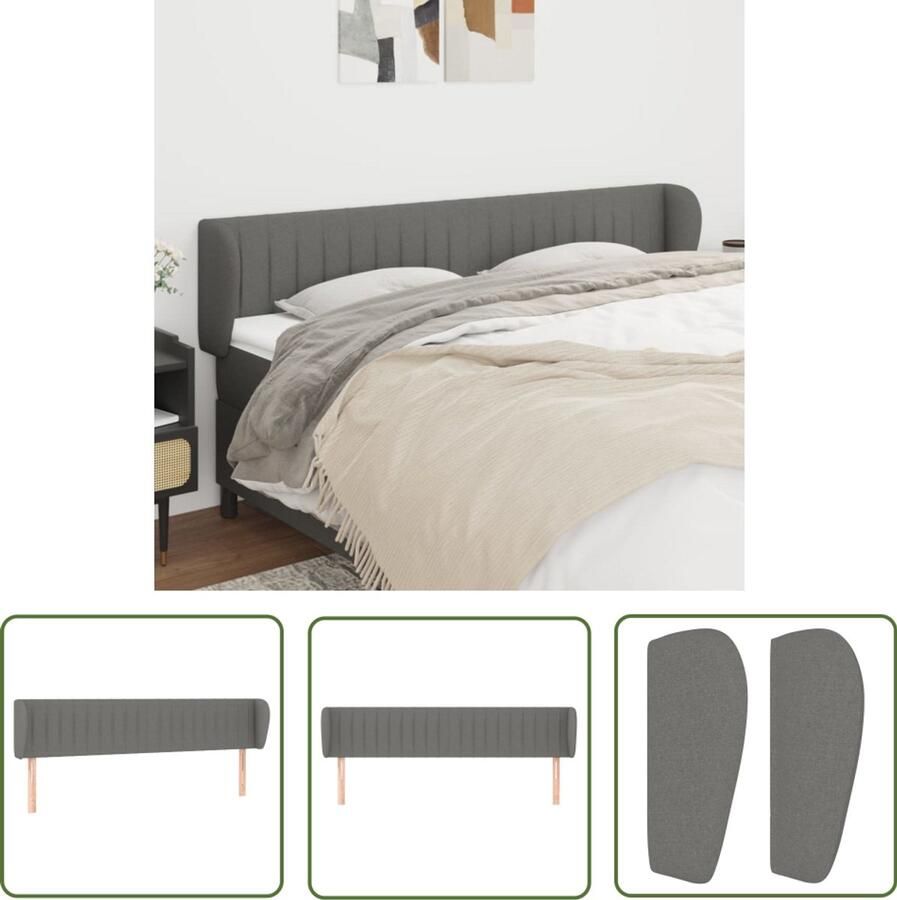 VidaXL Hoofdbord 163x23x78 88 cm Stof Donkergrijs Hoofd Bord Hoofdbord Bed Ombouw Beddecoratie Slaap Accessoires Grijs Stoffen Hoofdbord