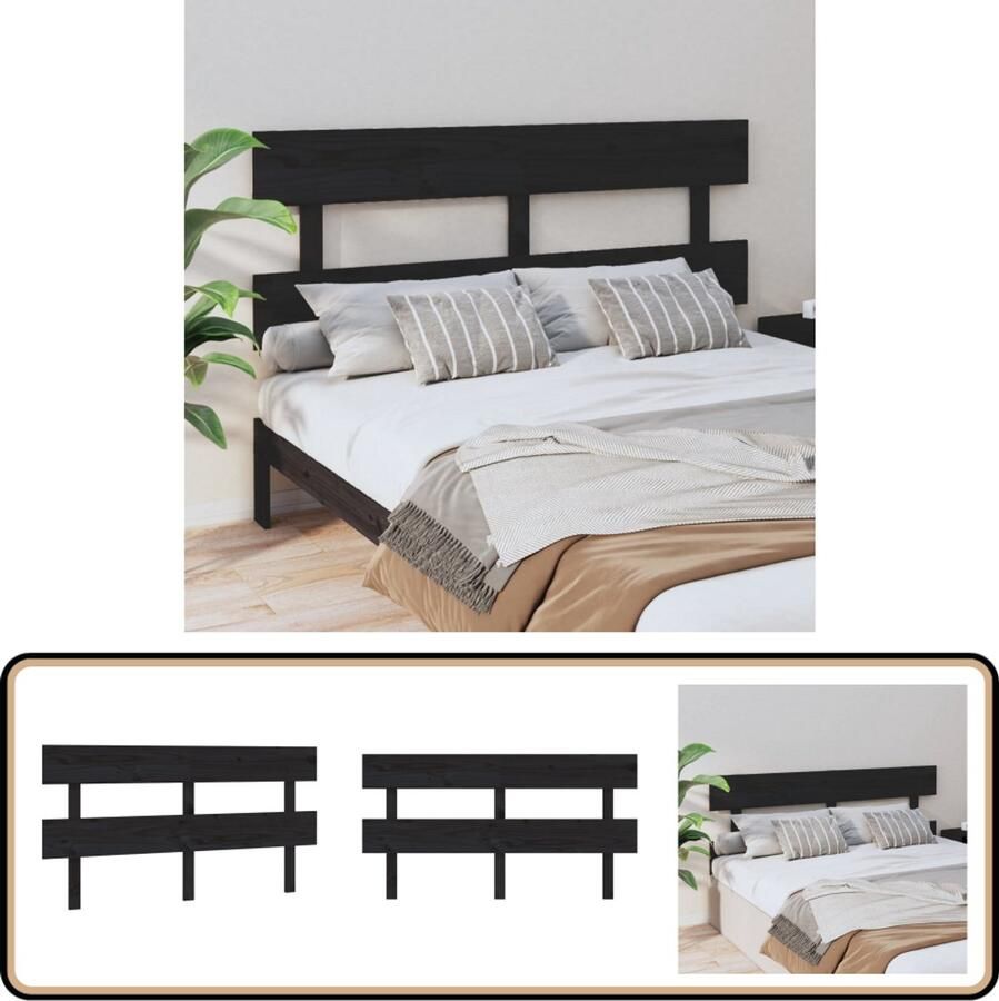 VidaXL Hoofdbord 164x3x81 cm Grenenhout Zwart Houten Hoofdbord Hoofdeinde Massief Grenenhout Zwarte Hoofdbord Voor Tweepersoonsbed