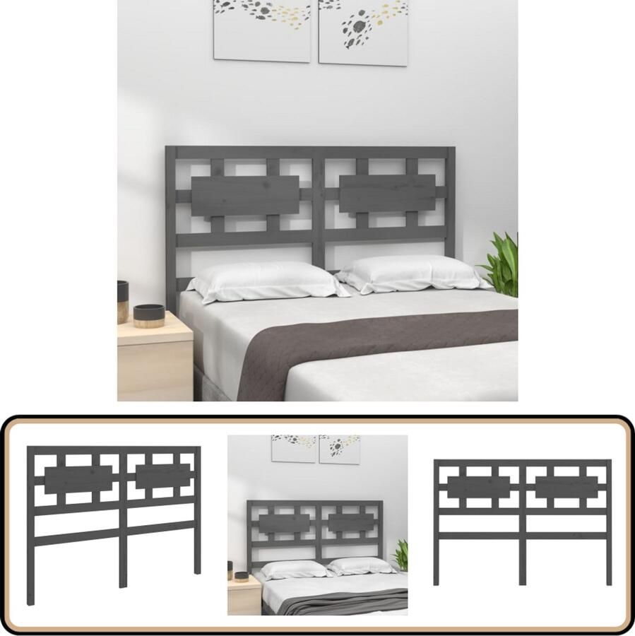 VidaXL Hoofdbord 165 5x100 cm Massief Grenen Grijs Houten Hoofdbord Hoofdeinde Massief Hout Grieze Hoofdbord Bedroom Decor Slaapkamer Accessoires