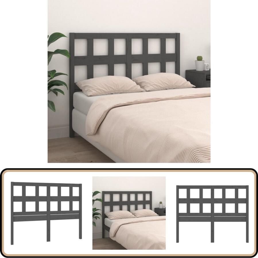 VidaXL Hoofdbord 165 5x100 cm Massief grenenhout Grijs Houten Hoofdbord Hoofdeinde Rustieke Stijl Grijze Kleur Massief Hout