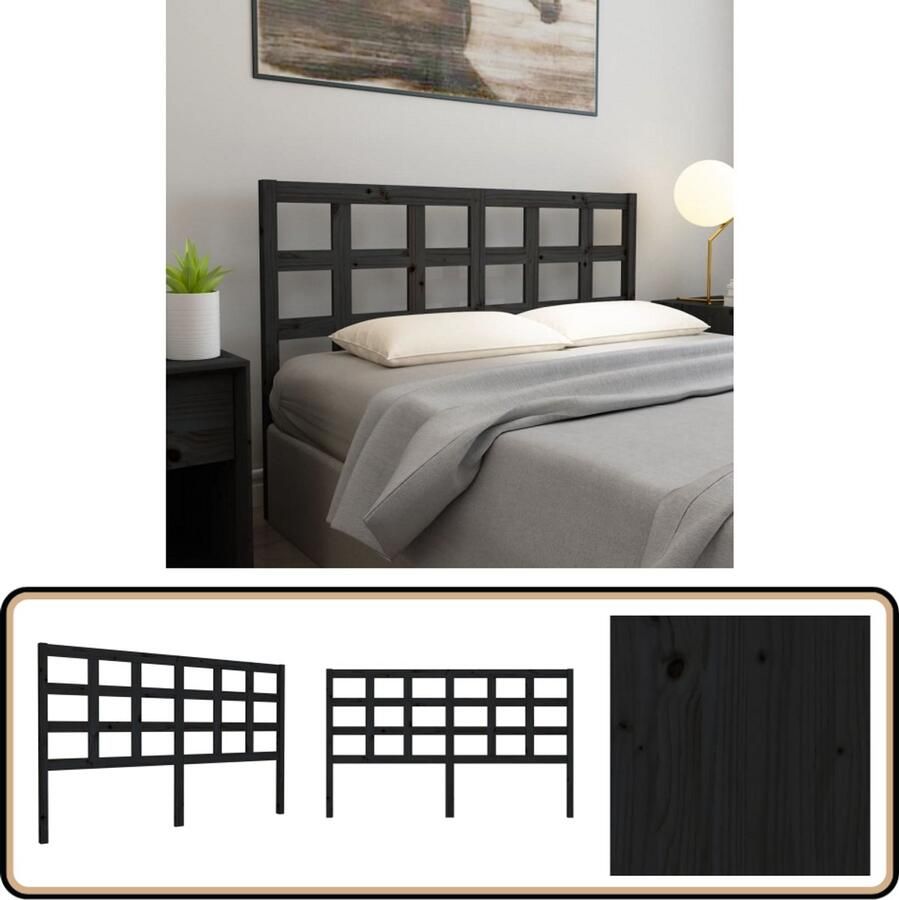 VidaXL Hoofdbord 165 5x100 cm Massief Grenenhout Zwart Houten Hoofdbord Hoofdeinde Massief Grenenhout Zwarte Hoofdbord Slaapkamers Decoreren