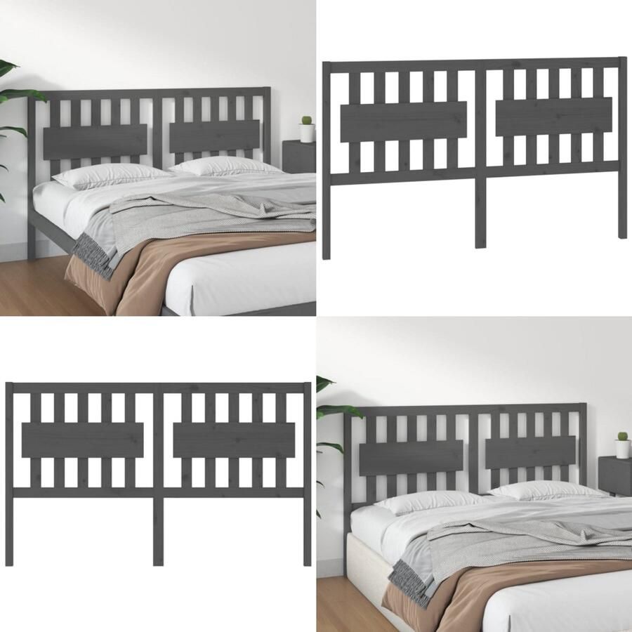 VidaXL Hoofdbord 165 5x4x100 cm massief grenenhout grijs Hoofdbord Hoofdborden Hoofdeinde Houten Hoofdbord