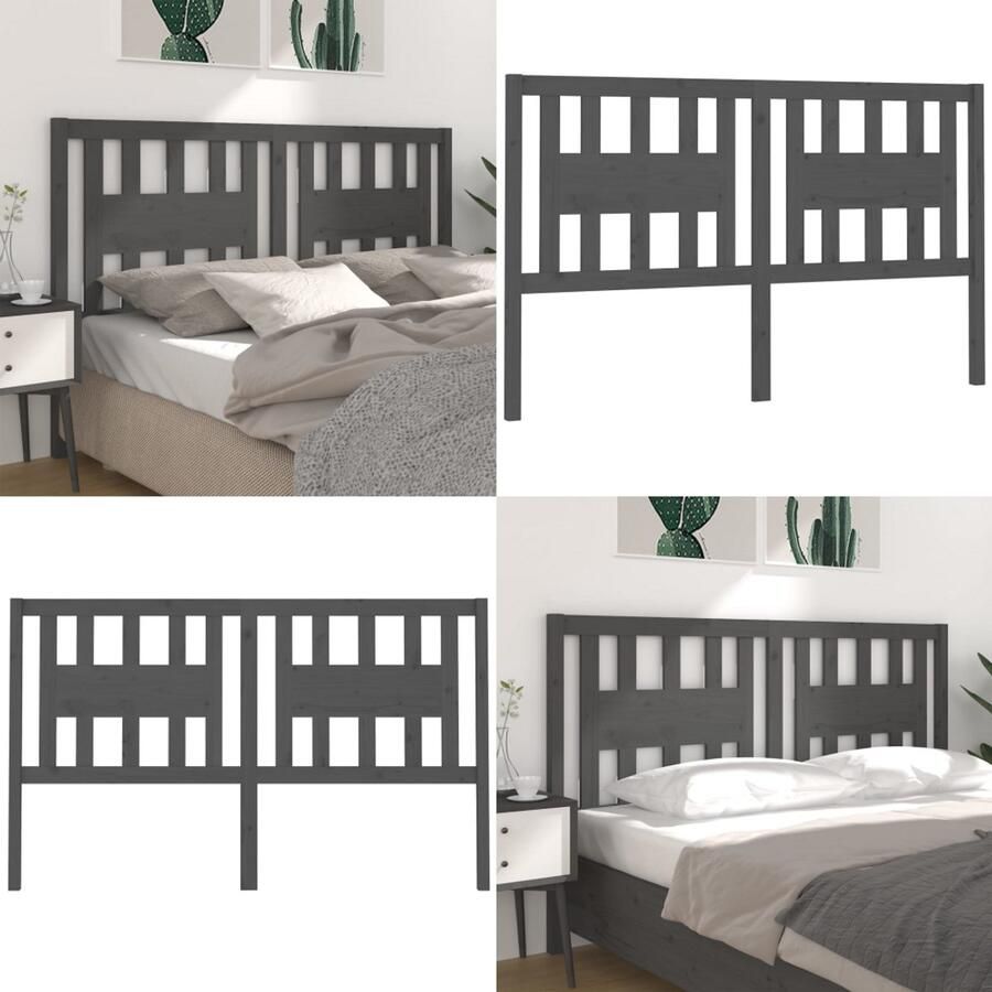 VidaXL Hoofdbord 166x4x100 cm massief grenenhout grijs Hoofdbord Hoofdborden Hoofdeinde Houten Hoofdbord