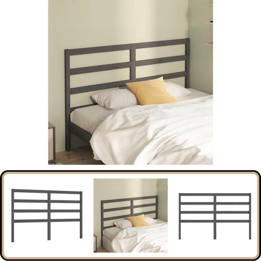 VidaXL Hoofdbord 166x4x100 cm Massief Grenenhout Grijs Houten Hoofdbord Hoofdeinde Klassieke Stijl Grijze Hoofdbord Massief Grenenhout Slaapkamersdecoratie Bed Accessoires