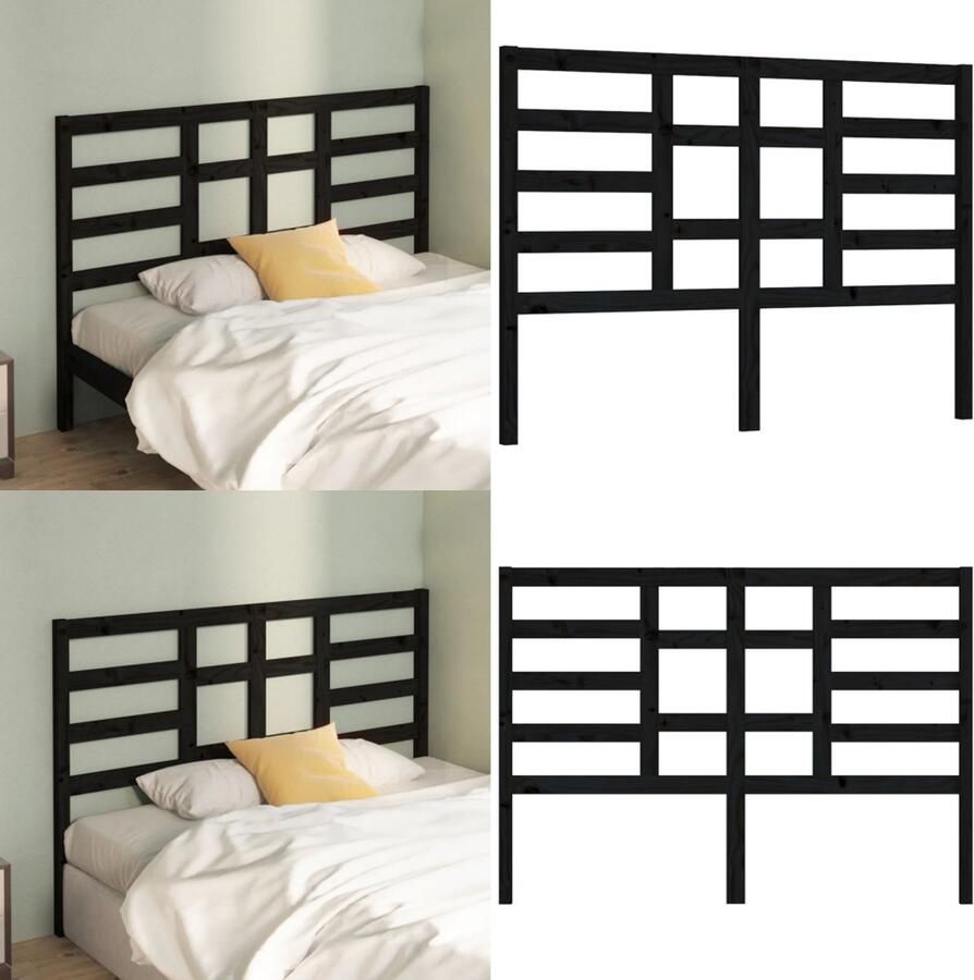 VidaXL Hoofdbord 166x4x104 cm massief grenenhout zwart Hoofdbord Hoofdborden Hoofdeinde Houten Hoofdbord