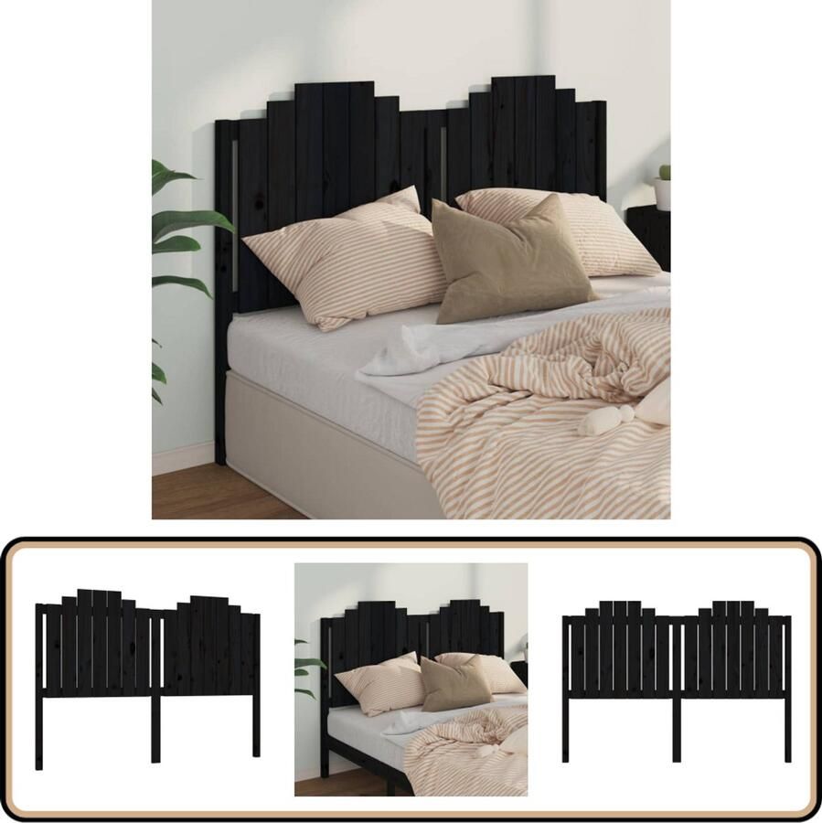 VidaXL Hoofdbord 166x4x110 cm Massief Grenenhout Zwart Hoofdboard Hoofdeinde Houten Hoofdbord Zwarte Hoofdbord Massief Hout Grenenhout Bedroom Decor