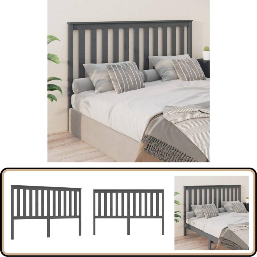 VidaXL Hoofdbord 166x6x101 cm Massief Grenenhout Grijs Hoofd Bord Beddecoratie Hoofdeinde Hout Grijze Meubels