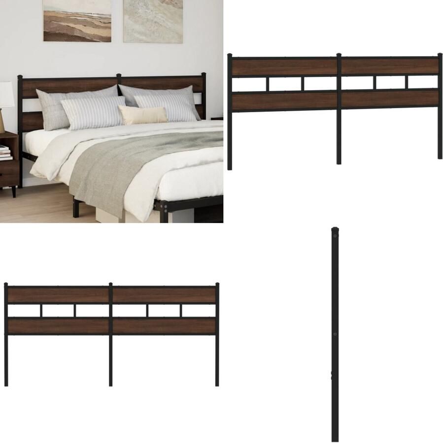 VidaXL Hoofdbord 180 cm bewerkt hout en staal bruin eikenkleurig Hoofdbord Hoofdborden Bed Hoofdbord Bedhoofdbord