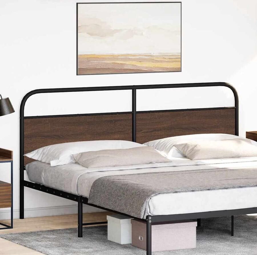 VidaXL Hoofdbord 180 cm bewerkt hout en staal bruin eikenkleurig - Foto 2