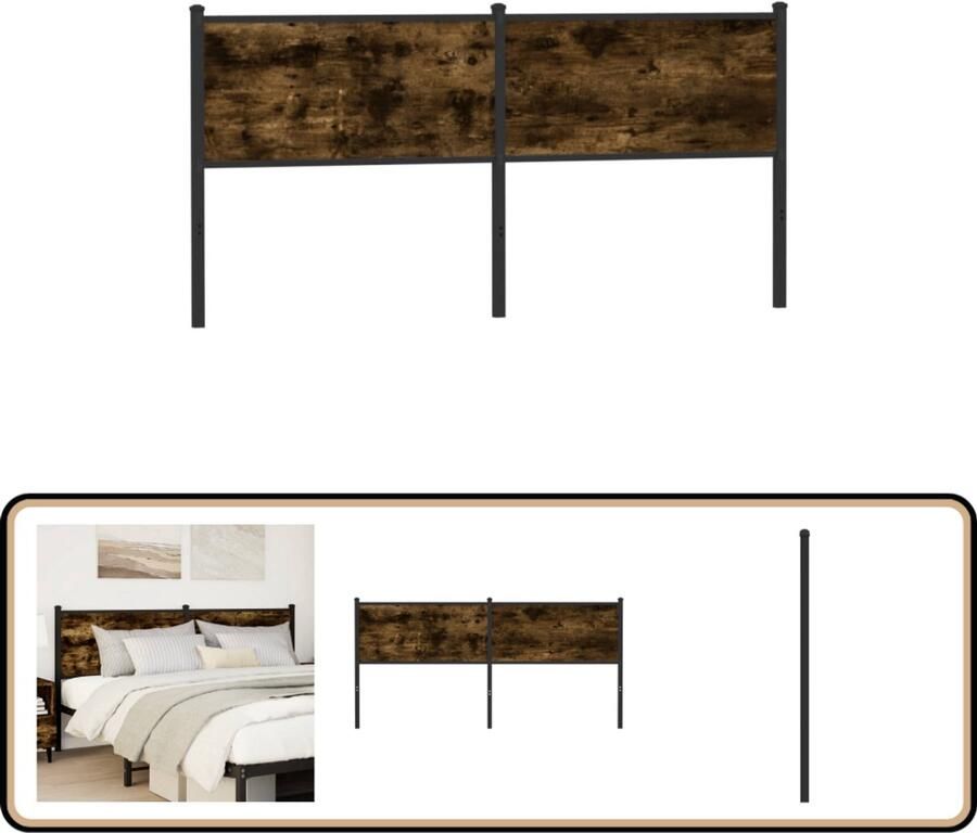 VidaXL Hoofdbord 180 cm Bewerkt Hout Gerookt Eiken Hoofd Bord Hoofdbord Beddecoratie Houten Hoofdbord Metaalhoofdbord