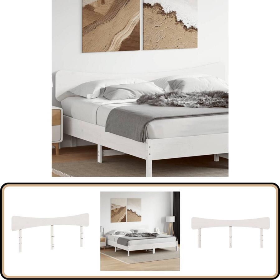 The Living Store Hoofdbord 180 cm massief grenenhout wit Hoofd Bord Beddengoed Slaapkamer Decoratie Hout Meubilair Grenenhout Meubel