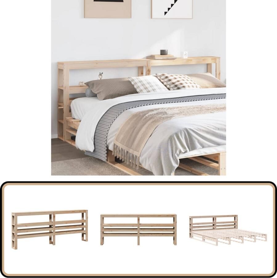 VidaXL Hoofdbord met schappen 180 cm massief grenenhout