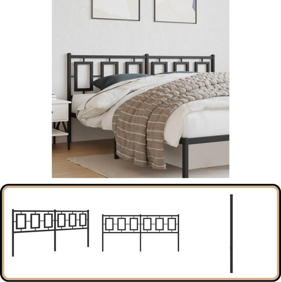 The Living Store Hoofdbord Trendy 187 x 91 cm Robuust metaal Hoofdbord Hoofdbekleding Beddecoratie Metalen Hoofdbord Zwarte Hoofdbord