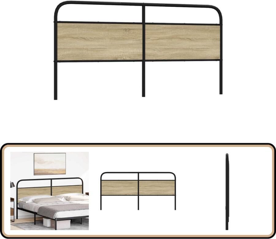 VidaXL Hoofdbord 180 cm Staal en Bewerkt Hout Sonoma Bed Hoofdbord Bedhoofdbord Hoofdbord Bed Hoofdeinde Bed
