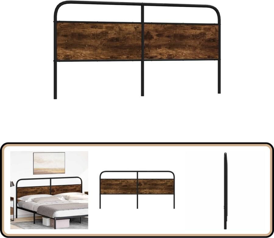 VidaXL Hoofdbord 180 cm Staal en Hout Gerookt Eiken Bed Hoofdbord Bedhoofdbord Hoofdbord Bed Hoofdeinde Bed