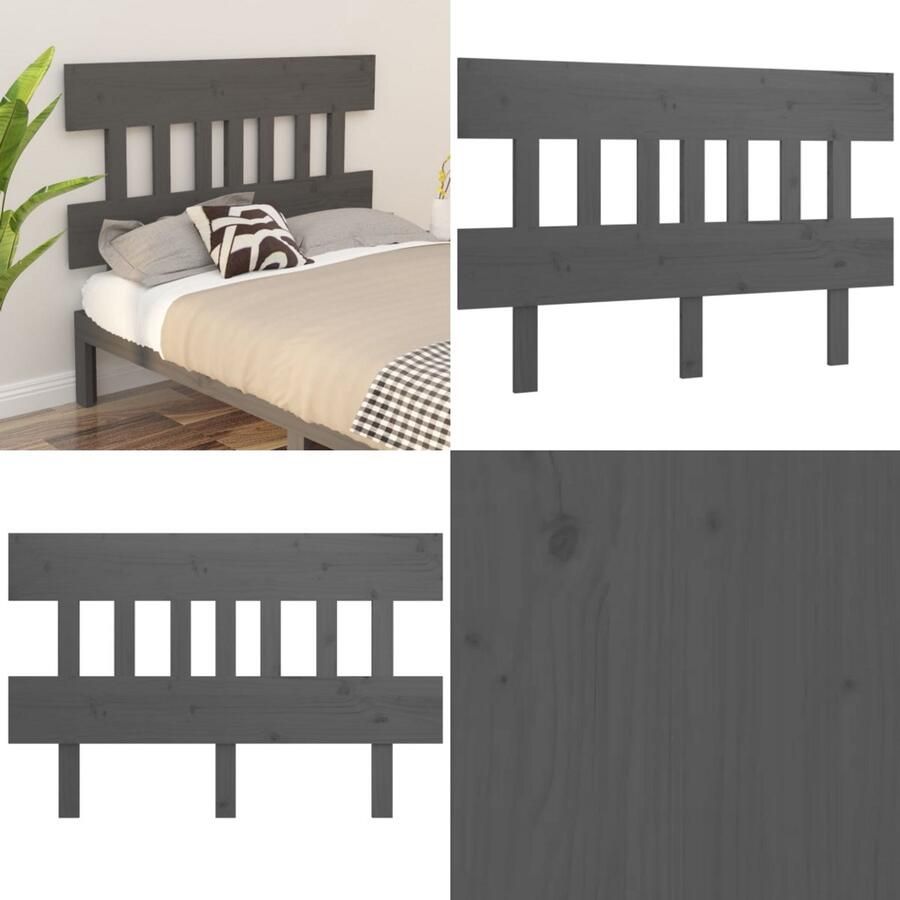 VidaXL Hoofdbord 183 5x3x81 cm massief grenenhout grijs Hoofdbord Hoofdborden Hoofdeinde Houten Hoofdbord