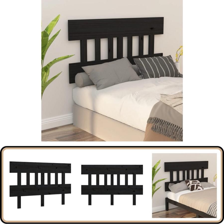 VidaXL Hoofdbord 183 5x3x81 cm Massief Grenenhout Zwart Hoofdboard Houten Hoofdbord Hoofdeinde Zwarte Hoofdbord Massief Hout Rustic Interieur Comfortabel Leeshoek Bedroom Decor
